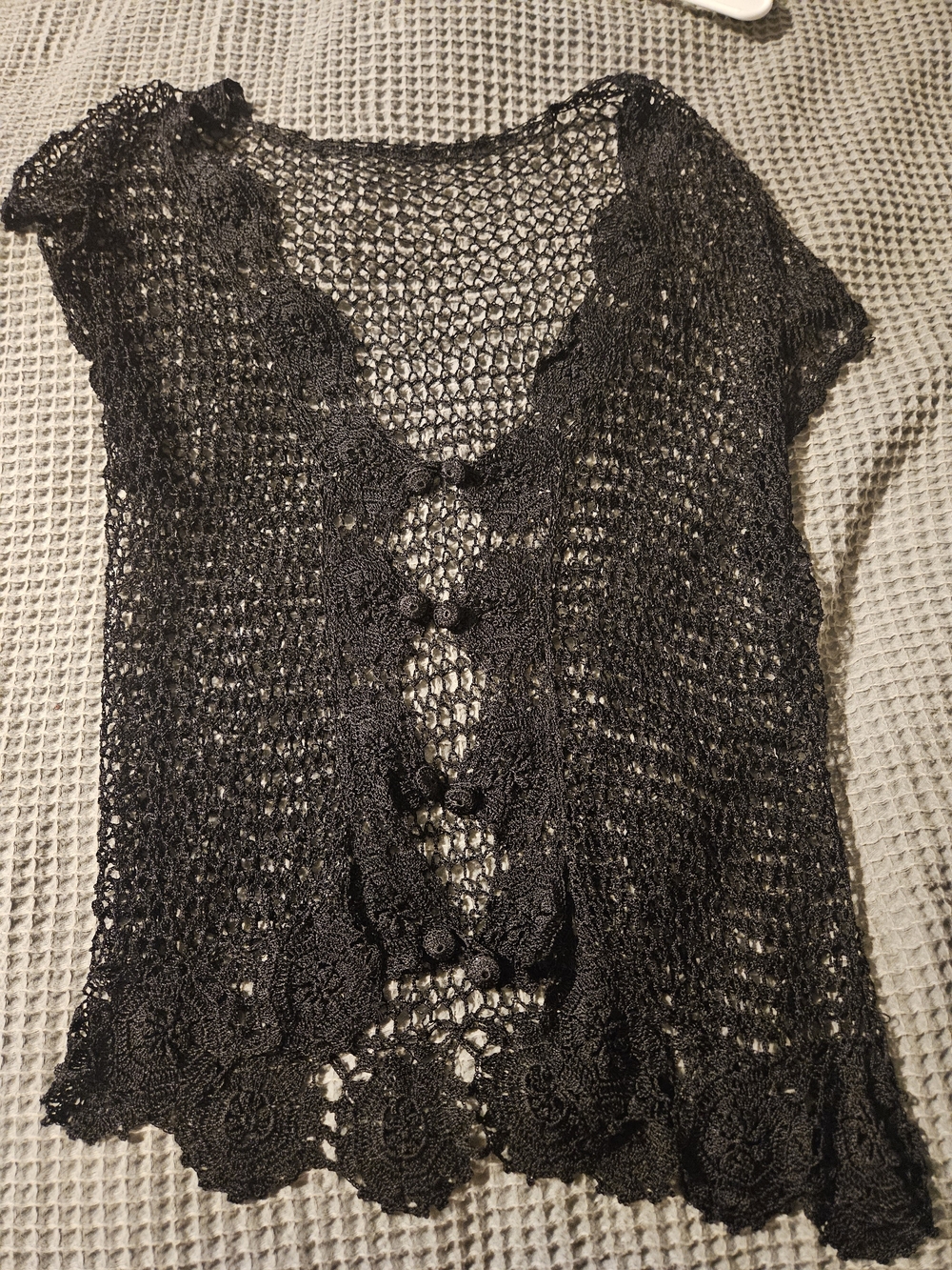 Black Crochet Knit Button-Front Top